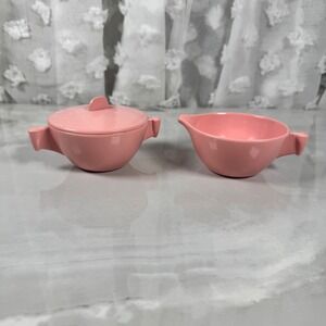 Vintage Spaulding Ware Pink Melmac Cream and Sugar Bowl with Lid Melamine MCM